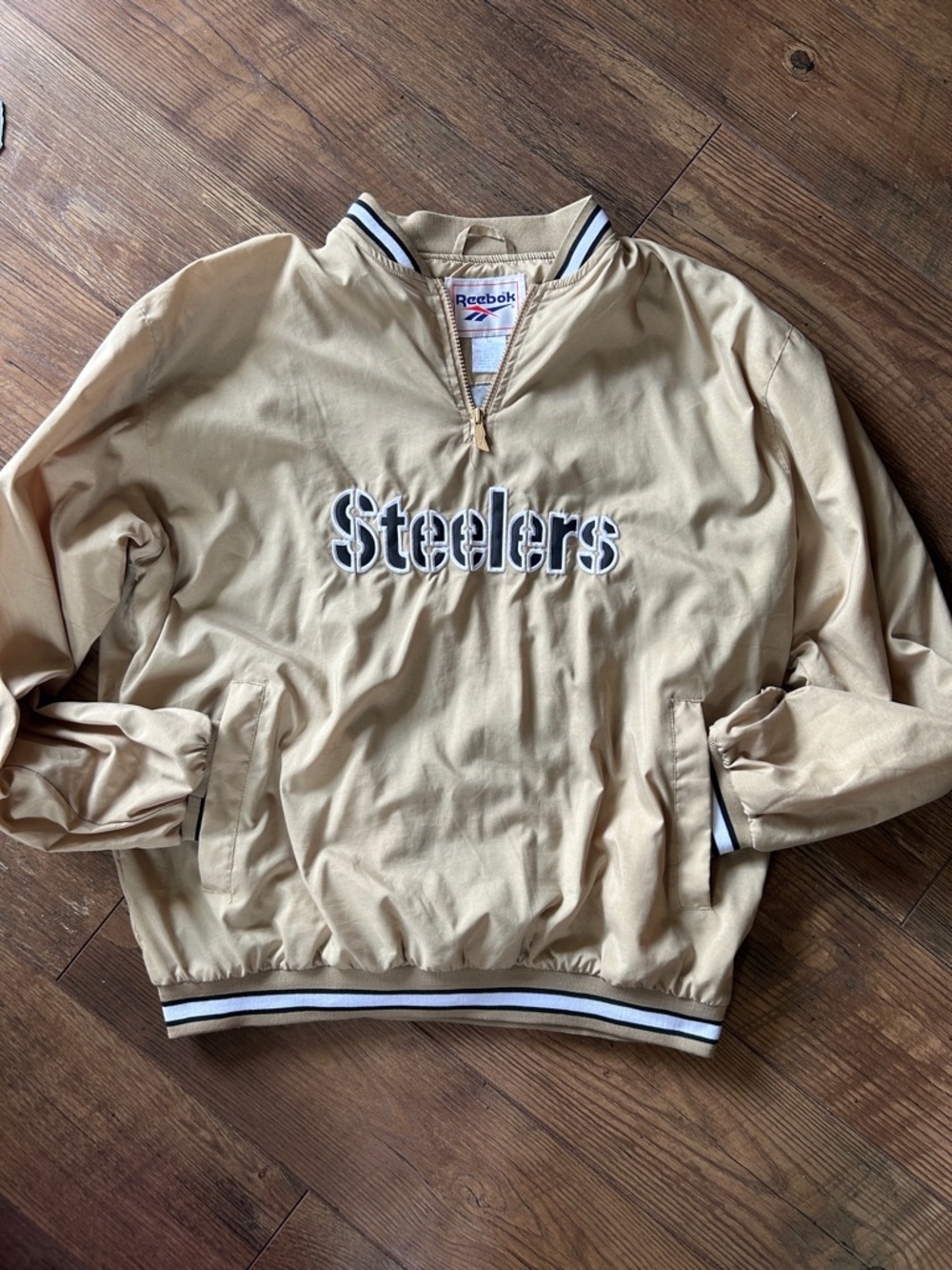 VTG Reebok Beige and Black Quarter Zip Steelers Jacket